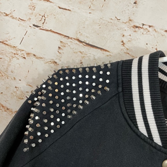 Victorias Secret Pink black varsity coat small Bomber STUDS Bling snap jacket - Picture 7 of 8